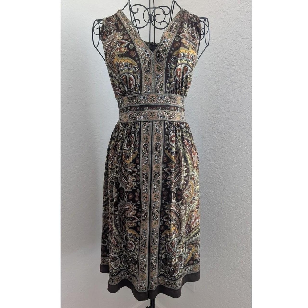 Perceptions Brown and Cream Paisley Midi Dress